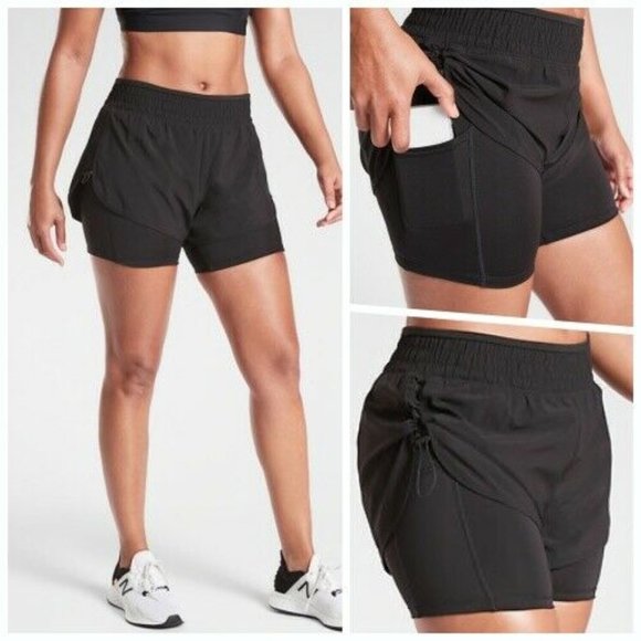 Athleta Pants - Athleta Black Stay Fly 2-in-1 Shorts size XL